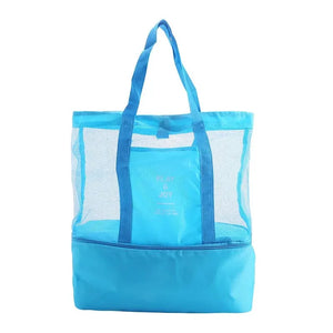 Large Mesh Beach Travel Tote Bag with Insulated Cooler Compartment Insulated Double Layer Picnic Ice Bag