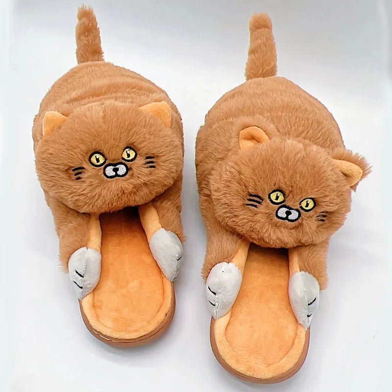 Cat Slippers Plush Cute Cartoon Soft Warm Fuzzy Indoor House Shoes Women Men Winter Furry