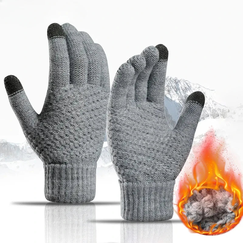 Unisex Warm Winter Touchscreen-Compatible Gloves Stretchy Classical Knit Full Finger Outdoor Cycling Driving Gloves