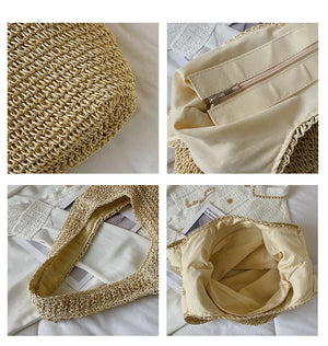 New Fashion Straw Tote Bag Woven Large Capacity Handbags Summer Beach Straw Bags Casual Tote Purses