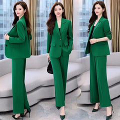 Two-piece Elegant Women's Office Suit Single Breasted Pocket Elegant Blazer Jacket & Trousers