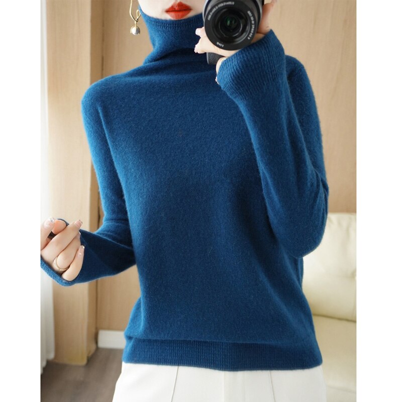 Wool Blend Pile Collar Cashmere Sweater for Women Wool Blend  Knitted Tops Pullover