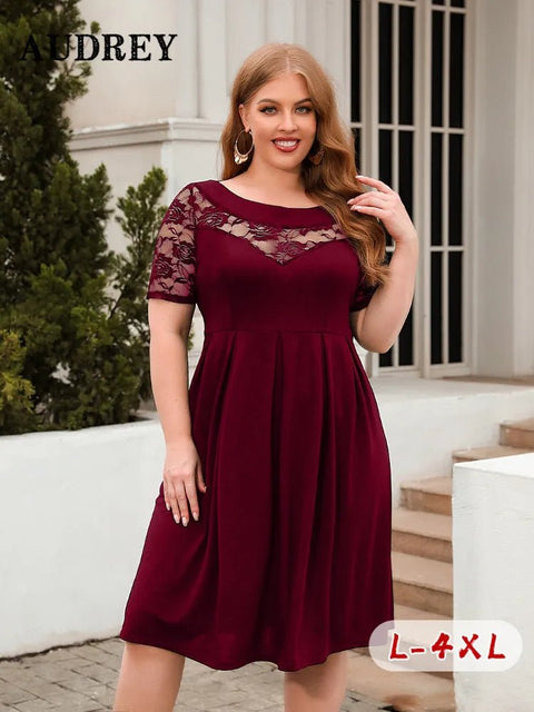 Plus Size Lace Dress Women Elegant Black Cutout Casual Evening Party Ladies Summer Fashion Dress