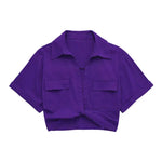 Women's Safari Style Cropped Shirt with Pockets Patch Knotted Short Blouse Chic Cropped Shirt Tops