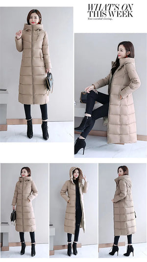 Women's Long Hooded Puffer Coat – Winter Essential - Plus Sizes