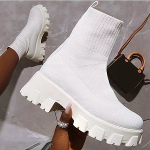 Women's Lightweight Sporty Boots Platform Chunky Heels Casual Shoes