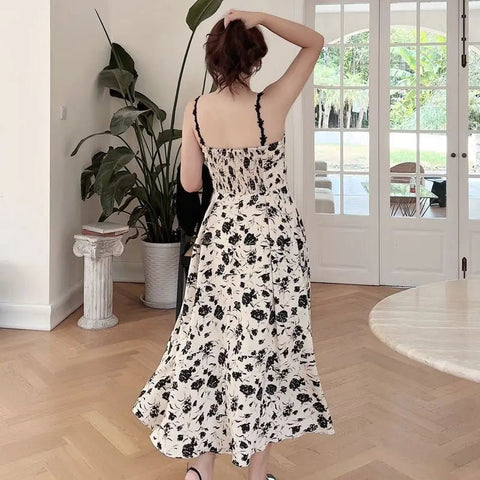 Midi Dress Women Plus Size Black White Floral Elegant Chic Casual Party Fashion Dress