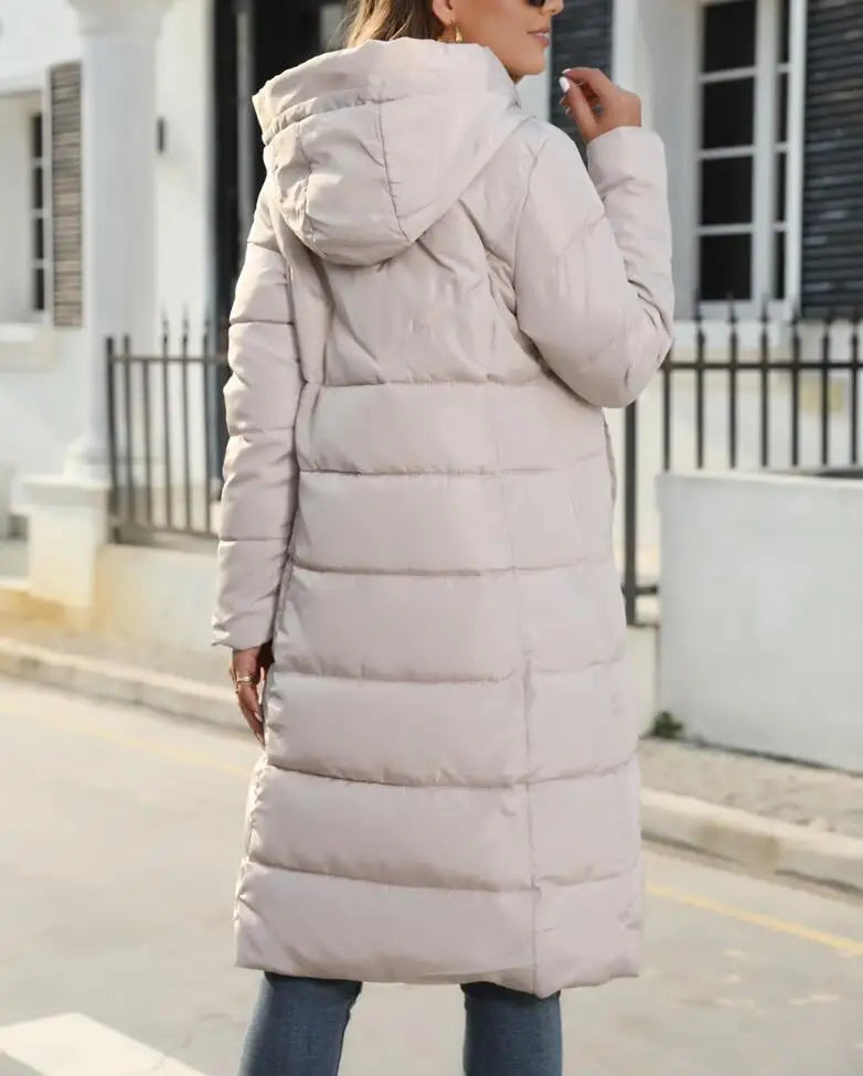 Women's Mid-Length Hooded Puffer Coat – Stylish Winter Warmth Plus Sizes