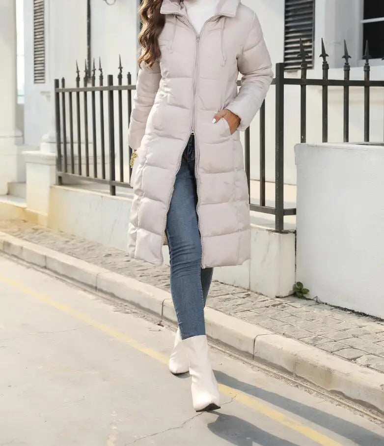 Women's Mid-Length Hooded Puffer Coat – Stylish Winter Warmth Plus Sizes