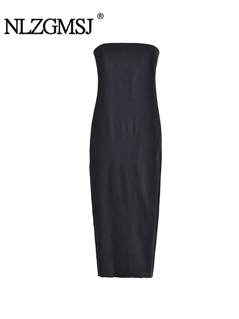 Strapless Backless Denim Maxi Dress Women Blue Zipper Split Frayed Party Casual Fashion Dress