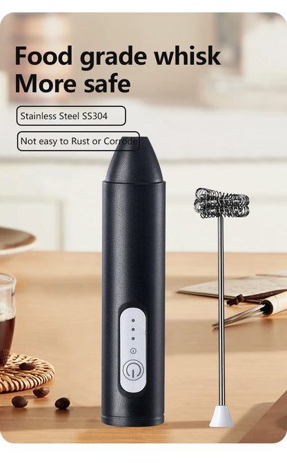 MINI Milk Frother USB Rechargeable 3-Speed Foam Maker Coffee Frappe Whisk Mixer Electric Handle Blender Egg Beater Mixer