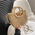 Handwoven Straw Purse Rattan Half-Moon Beach Handbag Large Capacity Women Summer Hollow Out Crossbody Shoulder Bag