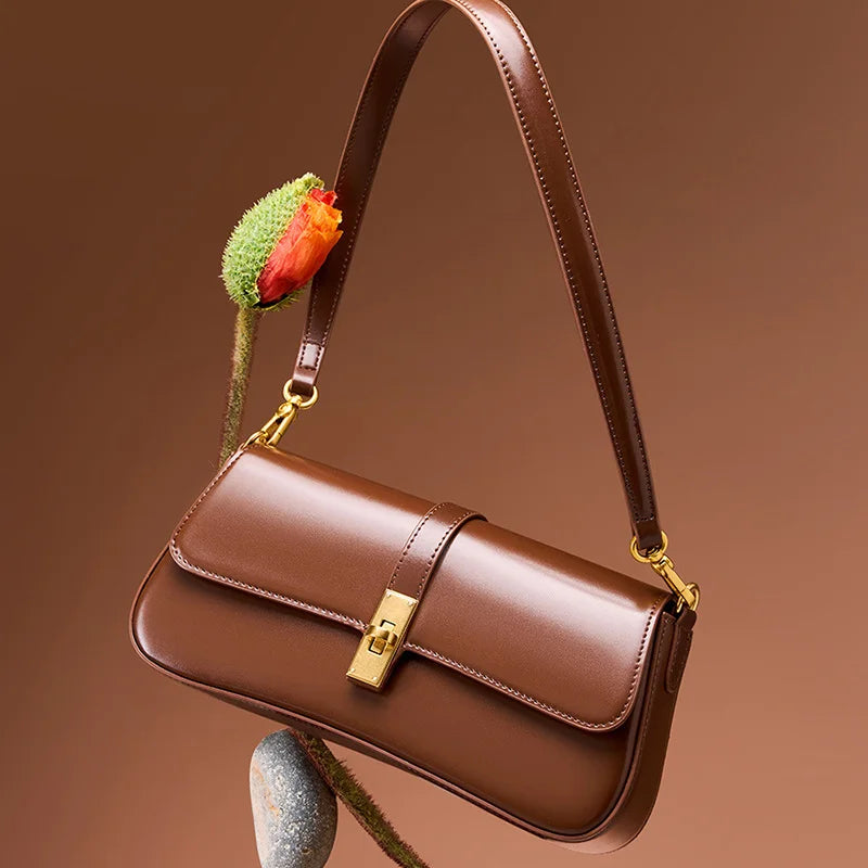 Genuine Leather Women's Underarm Bag High Quality Shoulder Crossbody Bags New Fashion Retro Bags