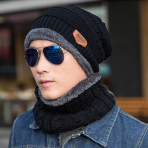 Winter Fleece Scarf & Hat Set Thick Plush Warm Beanie Wool Knit Caps for Men & Women Outdoor Cycling Ski Cold Protection Neck Mask Hat