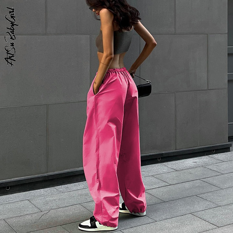 Women's Loose Low Waist Cargo Pants Loose Drawstring Trousers