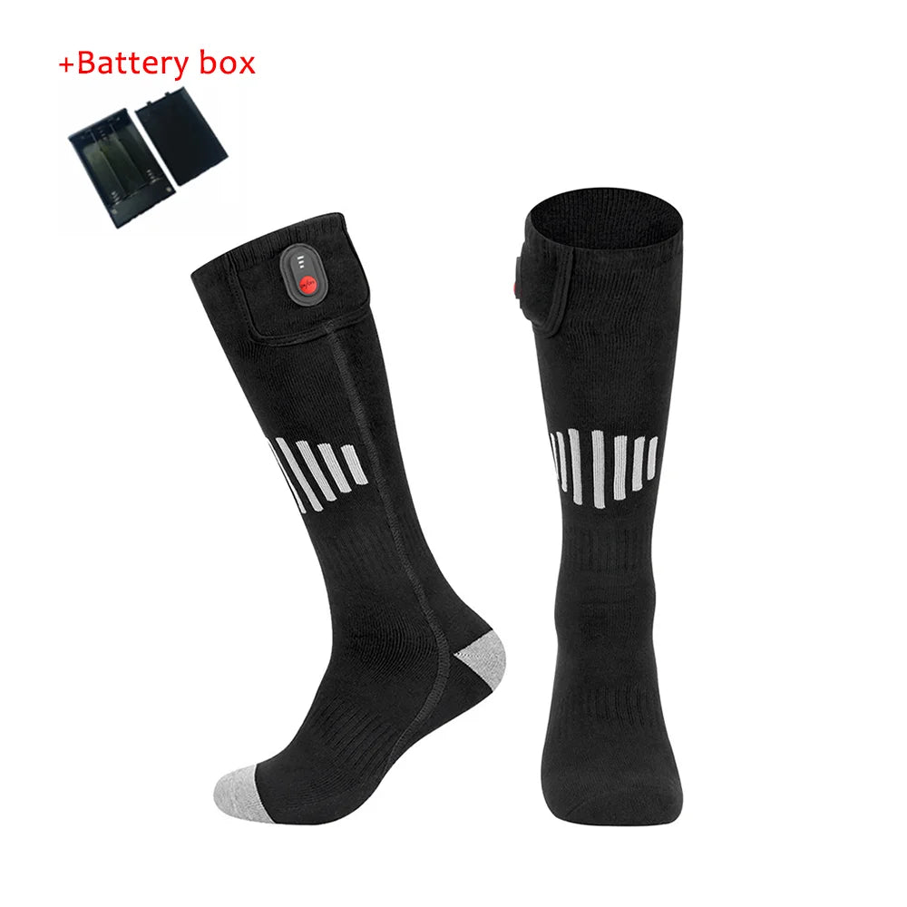 Heated Socks with battery black with stripe