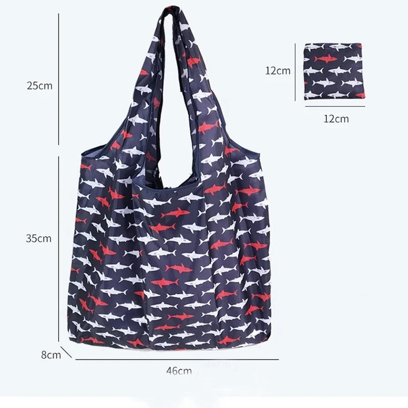 Fashion Print Foldable Eco-Friendly Shopping Bag Tote Folding Pouch Handbags Convenient Large-capacity for Travel Grocery Bag