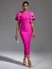 Pink Bandage Dress for Women Midi Party Dress Bodycon Elegant Beaded Ruffle Sexy Evening Club Wedding Guest Dress