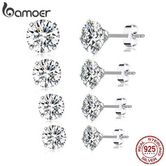 925 Sterling Silver Platinum Plated Stud Earrings Round Cubic Zirconia Hypoallergenic Earrings