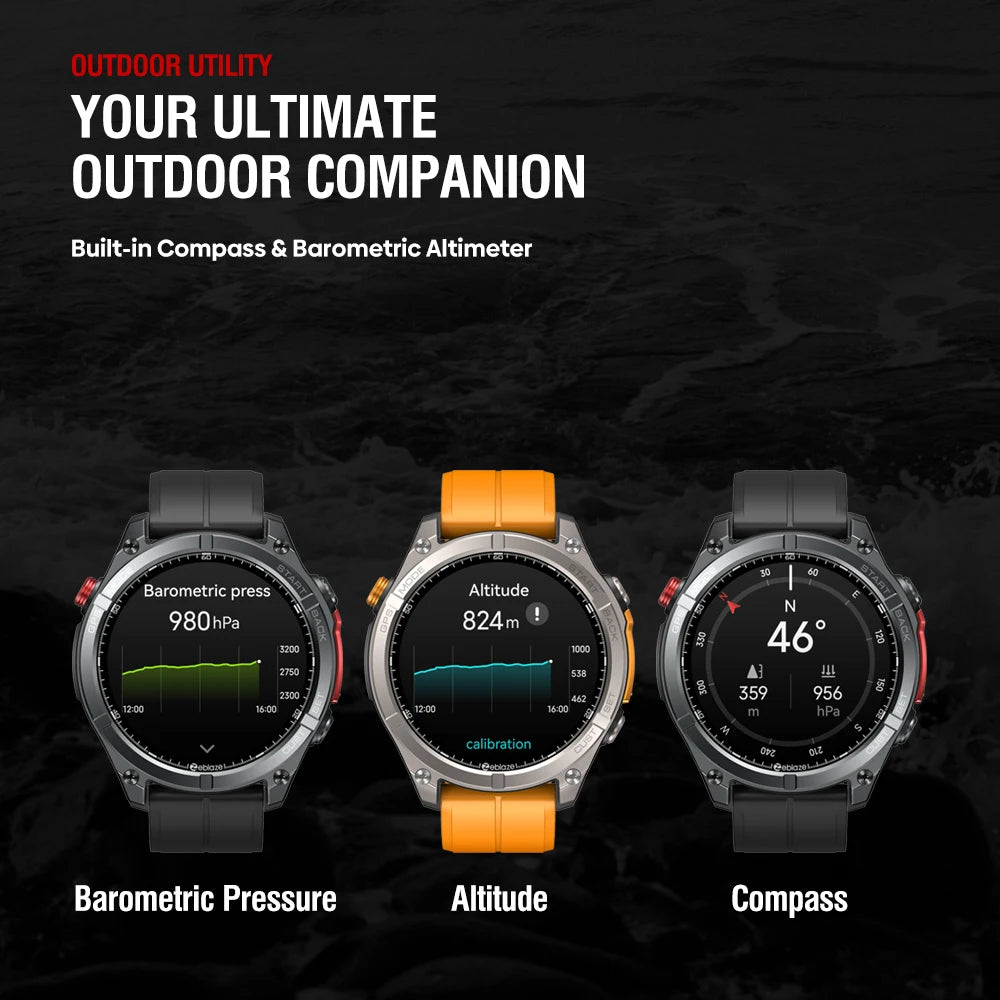 Three smartwatches with different functions on a dark background