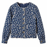 Women's Blue Flower Print Coat Warm Loose Thick Jacket Fall/Winter