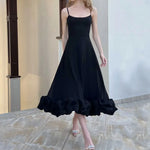 Elegant Ruffle Solid Long Dress Spaghetti Strap Party Dresses Strap Waist Sleeveless Backless Beach Swing Skirt A-line Tutu