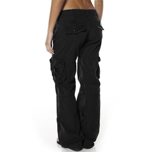 Women's Multi Pocket Cargo Pants Low Waist Hip Hop Wide Leg Baggy Trousers