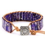 Multicolor Natural Gem Stone & Leather Adjustable Unisex Bracelets Meditation Yoga Bracelet