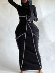 Women's Plus Size Hooded Dress Collar Line Stitching Bodycon Maxi Party Dress