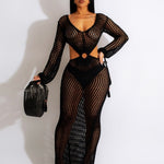 Sexy Knitted V-Neck Sleeves Crochet Dress  Hollow Out Crocheted Beach Cover Ups