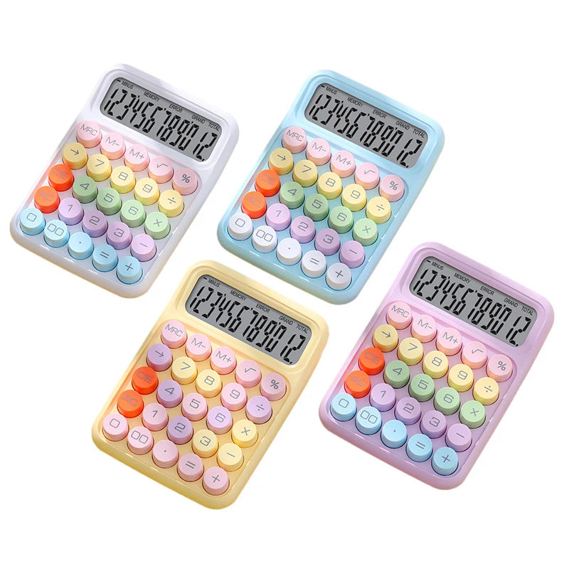 Keyboard Calculator Office 12-Digit Mechanical Buttons Calculator Cute Candy Color School Supplies Students/Finance Stationery