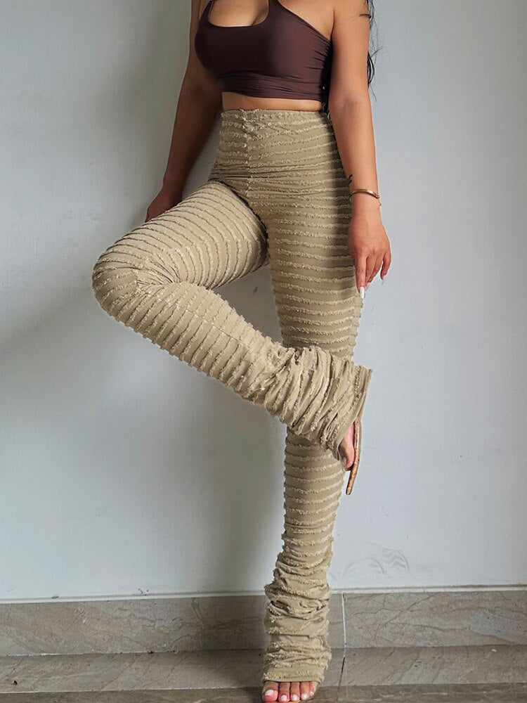 High Waist Flare Pants Women Black White Stripe Knit Fuzzy Zebra Stacked Extra Long Casual Fashion