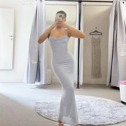 Midi Dress Women Elegant Rose Spaghetti Strap Mesh Corset Bodycon Birthday Cocktail Evening Dress