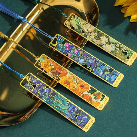 Metal Bookmarks with Tassels Floral Art Painting Vintage Page Markers Book Lovers Reading Gift Set