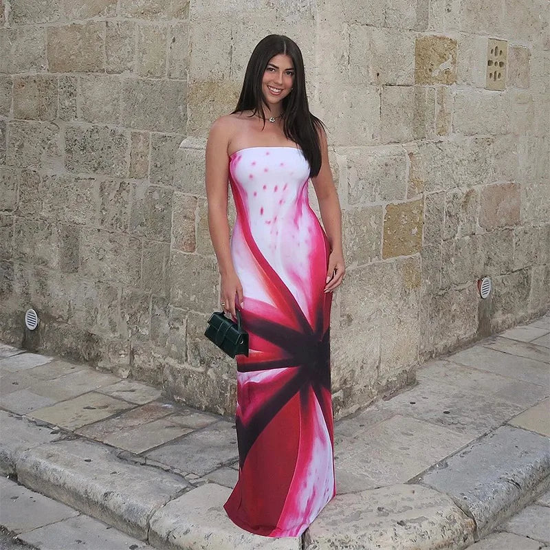 Stunning Strapless Printed Maxi Dress - Chic Women's Beach Robe