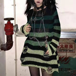 Punk Gothic Long Unisex Sweater Hollow Out Hole Distressed Sweater