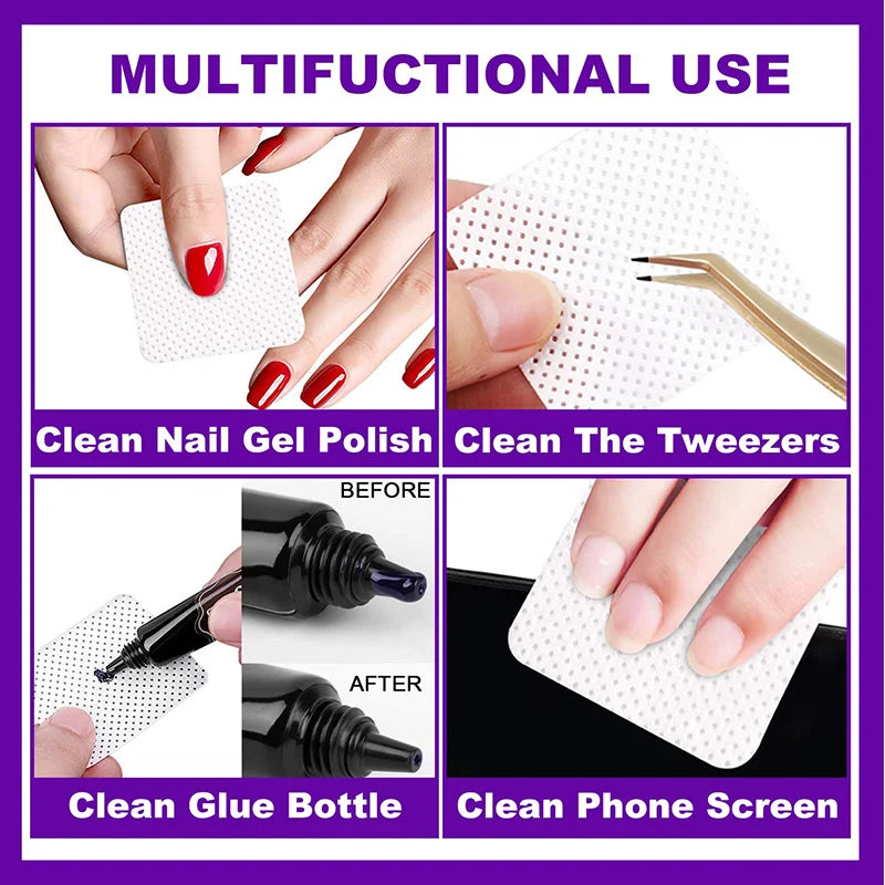 Lint Free Nail Wipes Nail Polish Remover Eyelash Extension Glue Cleaning Wipes Absorbent Soft Removal Tools for Nail Art