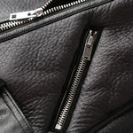 Women's Oversized Faux Leather Shearling Jacket with Zippered Closure in Black and White