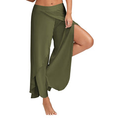 Women's Slit Flared Palazzo Trousers Wide Leg High Waist Loose Chiffon Yoga Pants