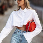 Boutique Fashion Shirt Crop Tops for Women  Elegant Blouses  with Flare Sleeve Sexy Asymmetrical Shirts Streetwear