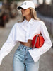 Boutique Fashion Shirt Crop Tops for Women  Elegant Blouses  with Flare Sleeve Sexy Asymmetrical Shirts Streetwear
