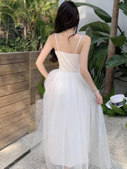 Women's Sleeveless Dress Mesh Long A-line V Neck Party Evening Gown