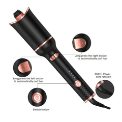 Hair styling tool with features highlighted on a white background