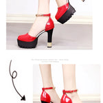 Stylish Women's Platform High Heels – Chunky Heel, Ankle Strap, Patent Leather Pumps