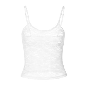 Sleeveless Sexy Lace Hollow Out Sheer Summer Crop Tops for Women Club Party Y2K Cami Tops Streetwear