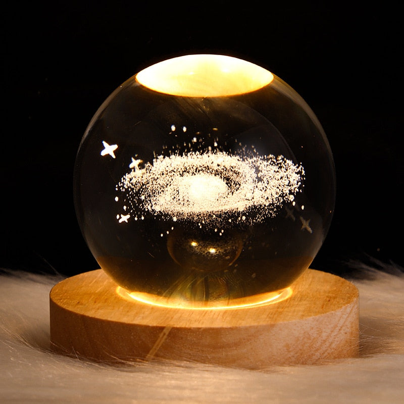 Crystal Ball Light Astronomical Planets 3D LED Night Light USB Charging Bedside Lamp