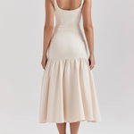 Ruffled Patchwork Midi Dress New Fashion Slim High Waist Backless Pleated Sleeveless Long Dress