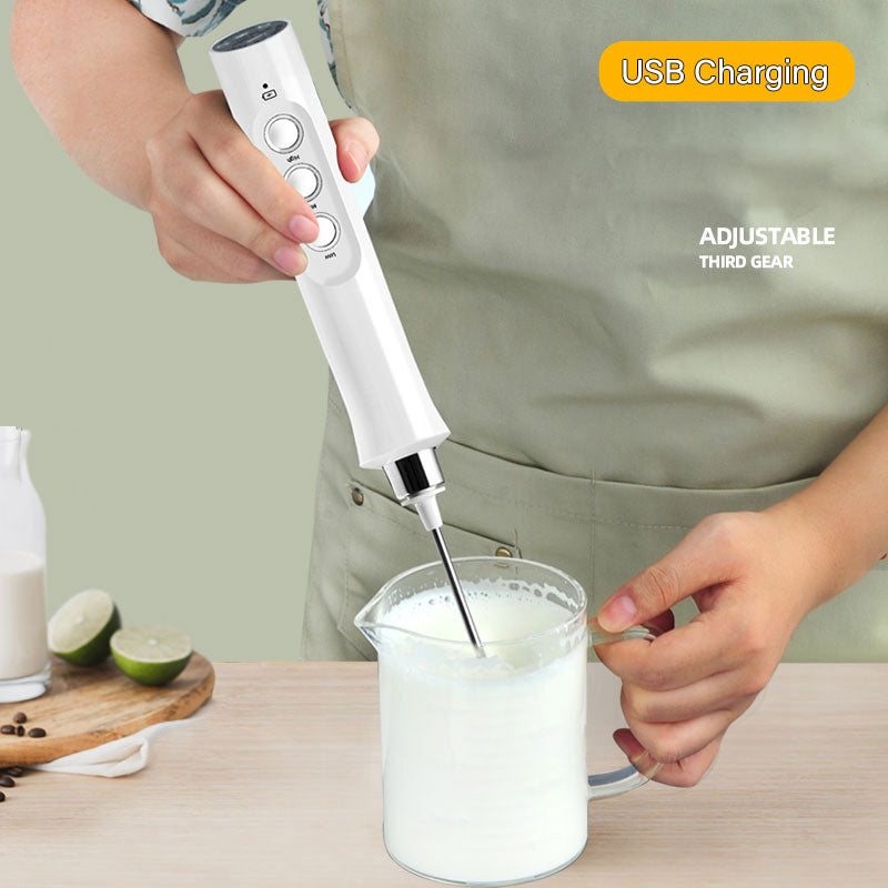 Portable Electric Milk Frother Rechargeable Foam Maker Handheld Matcha Whisk 3-Speed Mixer Mini Blender for Coffee Frappe Latte Hot Chocolate