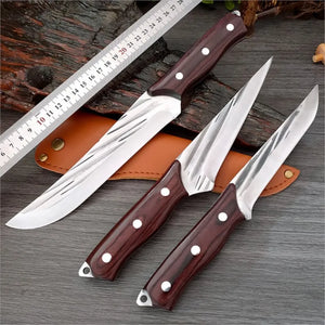 3-Pcs Stainless Steel Forged Butcher Knives Set Meat Cleaver Boning Knife Fishing Accessories  Knife With Holster