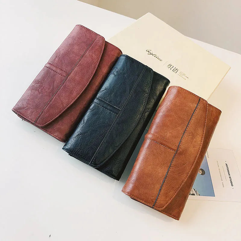 Vintage Trifold Wallet for Women Large PU Leather Wallet Clutch Purse Hasp Closure Phone Credit Card Bag High Quality Faux Leather Wallet